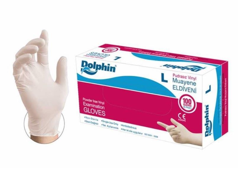 Dolphin Beyaz Vinil Eldiveni Pudrasız L (100'lü)